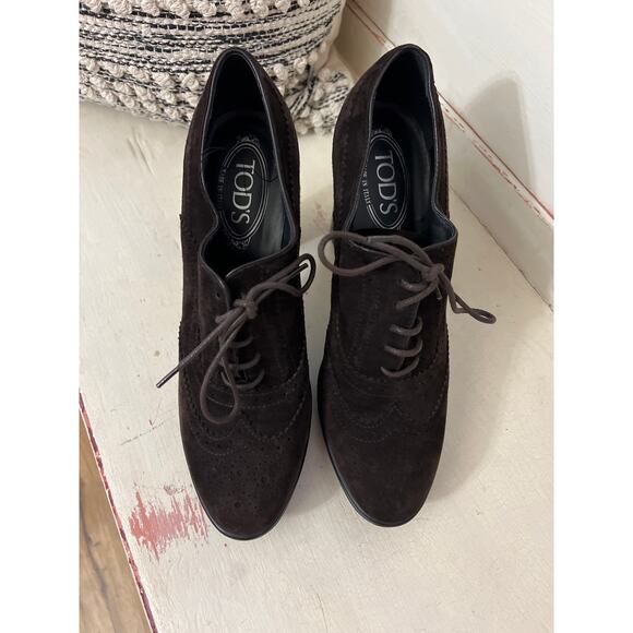 Tod’s size 40 US 10 brown suede lace up high heel shoes booties - Picture 3 of 6